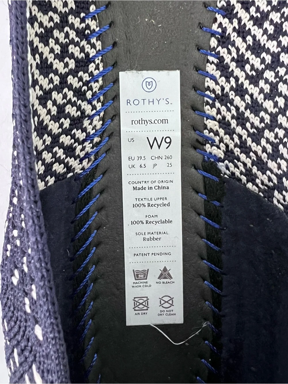 Rothy’s Maritime Honeycomb Ballet Flats Navy Blue White Spotted Knit Shoes 9W